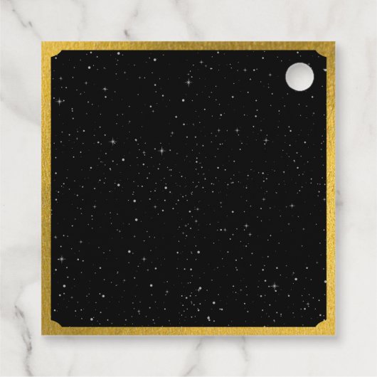 Celestial Stars Crescent Moon Zwart Goud Bruiloft Bedankjes Labels (Achterkant)