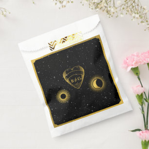 Celestial Stars Crescent Moon Zwart Goud Bruiloft Bedankzakje