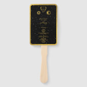 Celestial Stars Crescent Moon Zwart Goud Bruiloft Handwaaier (Voorkant)