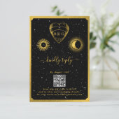 Celestial Stars Crescent Moon Zwart Goud Bruiloft Informatiekaartje (Staand voorkant)