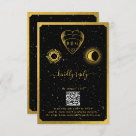 Celestial Stars Crescent Moon Zwart Goud Bruiloft Informatiekaartje
