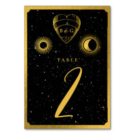 Celestial Stars Crescent Moon Zwart Goud Bruiloft Kaart