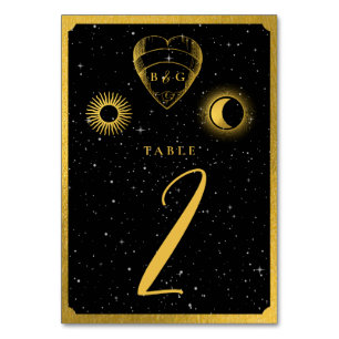 Celestial Stars Crescent Moon Zwart Goud Bruiloft Kaart