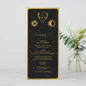 Celestial Stars Crescent Moon Zwart Goud Bruiloft Menu (Staand voorkant)