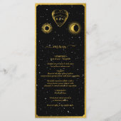 Celestial Stars Crescent Moon Zwart Goud Bruiloft Menu (Voorkant)