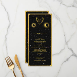 Celestial Stars Crescent Moon Zwart Goud Bruiloft Menu