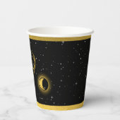Celestial Stars Crescent Moon Zwart Goud Bruiloft Papieren Bekers (Achterkant)