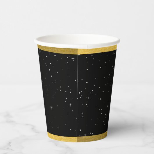 Celestial Stars Crescent Moon Zwart Goud Bruiloft Papieren Bekers (Rechts)