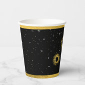 Celestial Stars Crescent Moon Zwart Goud Bruiloft Papieren Bekers (Voorkant)