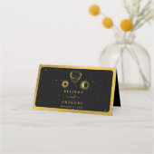 Celestial Stars Crescent Moon Zwart Goud Bruiloft Plaatskaartje (Achterkant)