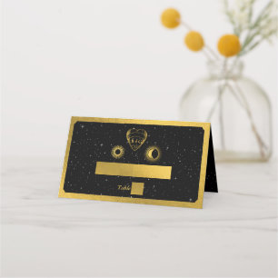 Celestial Stars Crescent Moon Zwart Goud Bruiloft Plaatskaartje