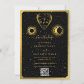 Celestial Stars Crescent Moon Zwart Goud Bruiloft Save The Date (Voorkant)