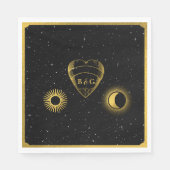 Celestial Stars Crescent Moon Zwart Goud Bruiloft Servet (Voorkant)