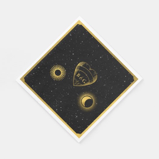 Celestial Stars Crescent Moon Zwart Goud Bruiloft Servet (Hoek)