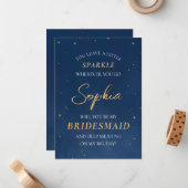 Celestial Stars Elegant Navy Bridesmaid Voorstel Notitiekaartje (Voorkant / Achterkant in situ)