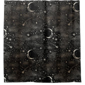 Celestial Stars en Maan Mystical Black Douchegordijn (Voorkant)