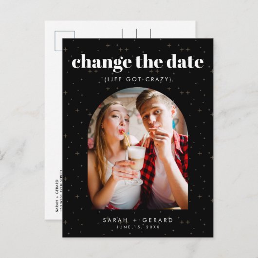 Celestial Stars Foto Verander datum Aankondigingskaart (Voorkant / Achterkant)