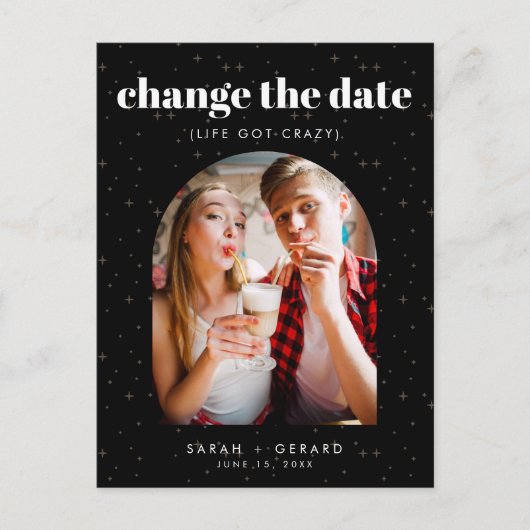 Celestial Stars Foto Verander datum Aankondigingskaart (Voorkant)