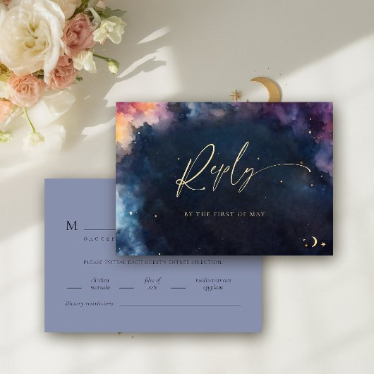 Celestial Stars Midnight Blue Meal Wedding RSVP