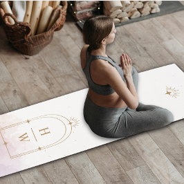 Celestial Stars Monogram Initiaal Blush Pink Gold Yogamat