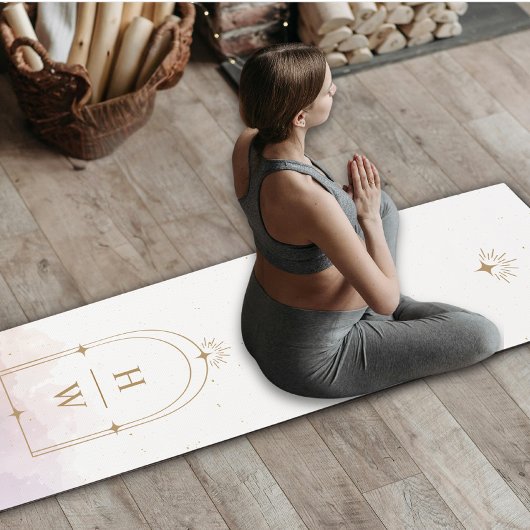 Celestial Stars Monogram Initiaal Blush Pink Gold Yogamat