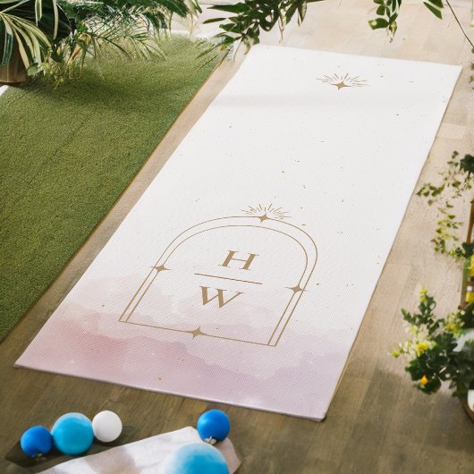 Celestial Stars Monogram Initiaal Blush Pink Gold Yogamat