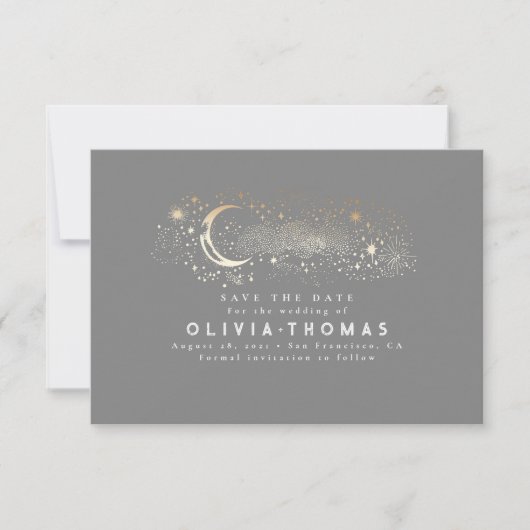 Celestial Stars Moon Dusty Blue Save the Date (Voorkant)