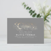 Celestial Stars Moon Dusty Blue Save the Date (Staand voorkant)