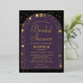 Celestial Stars Moon Gold Boho Arch Vrijgezellenfe Folie Uitnodiging (Staand Voorkant)