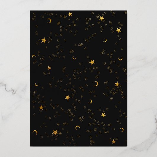 Celestial Stars Moon Gold Boho Arch Vrijgezellenfe Folie Uitnodiging (Achterkant)