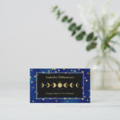 Celestial Stars Moon Phase Navy Blue Gold Visitekaartje (Staand voorkant)