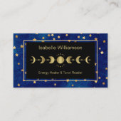 Celestial Stars Moon Phase Navy Blue Gold Visitekaartje (Voorkant)