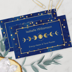 Celestial Stars Moon Phase Navy Blue Gold Visitekaartje
