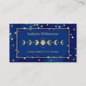 Celestial Stars Moon Phase Navy Blue Gold Visitekaartje (Voorkant)