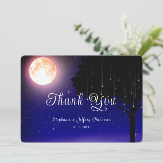 Celestial Stars Moon String Lights Wedding Bedankkaart (Staand voorkant)