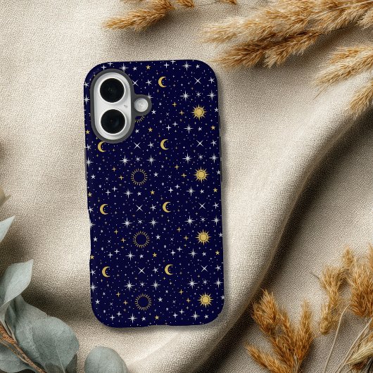 Celestial Stars Moon Sun Blue Gold White Trendy Case-Mate iPhone Case