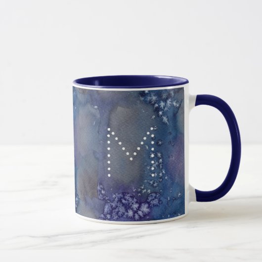 Celestial Stars Naam Monogram Blauwe Waterverf Mok (Rechts)