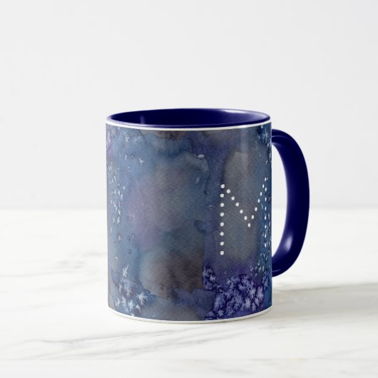 Celestial Stars Naam Monogram Blauwe Waterverf Mok (Voorkant rechts)