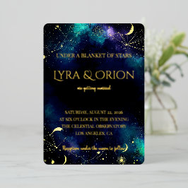 Celestial Stars | Navy Teal Gold Galaxy | Wedding  Folie Uitnodiging