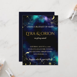Celestial Stars | Navy Teal Gold Galaxy Wedding Kaart