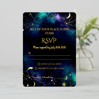 Celestial Stars | Navy/Teal Gold Wedding RSVP card Folie Uitnodiging