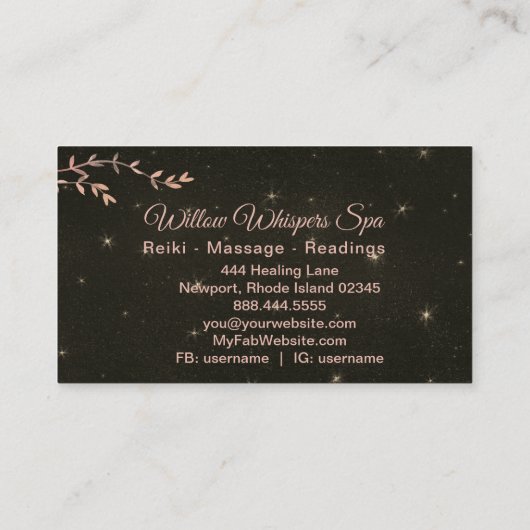 *~* Celestial Stars Night Sky Willow Tree Branch Visitekaartje (Achterkant)