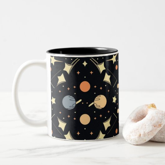 Celestial Stars & Planets Mug Tweekleurige Koffiemok (Met donut)