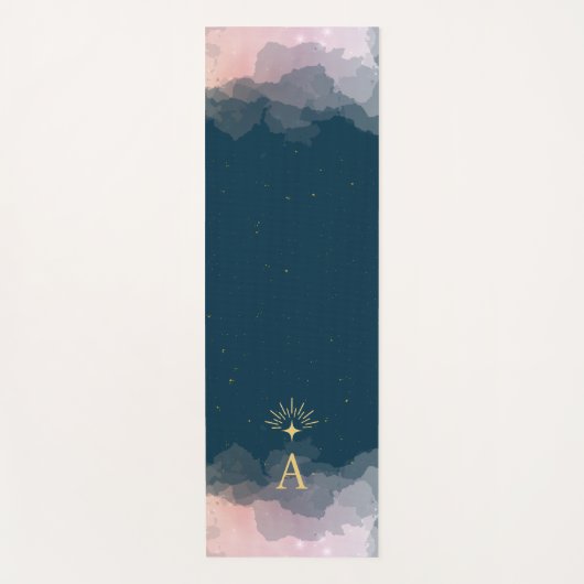 Celestial Stars Space Monogram Initiaal | Roze Bla Yogamat (Voorkant)