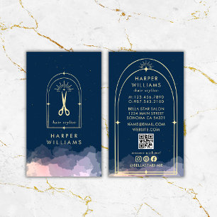 Celestial Stars Tarot Hair Stylist Salon QR Code Visitekaartje
