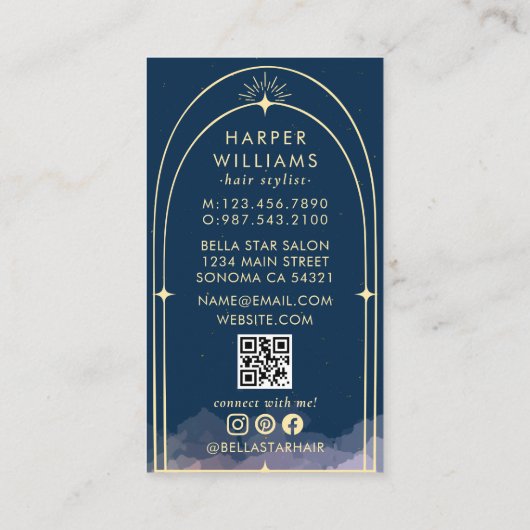Celestial Stars Tarot Hair Stylist Salon QR Code Visitekaartje (Achterkant)