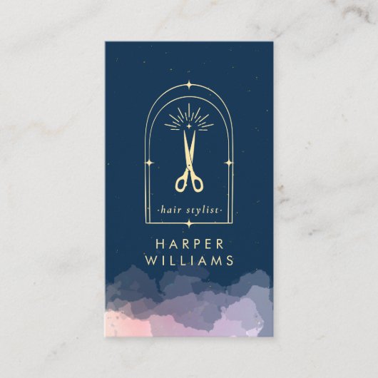 Celestial Stars Tarot Hair Stylist Salon QR Code Visitekaartje (Voorkant)