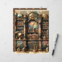 Celestial Steampunk Library Scrapbook Paper