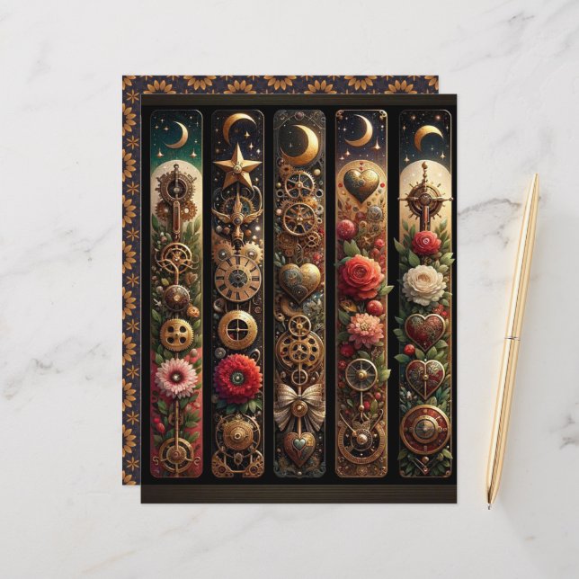 Celestial Steampunk Valentijnse  Scrapbook Papier (Voorkant / Achterkant in situ)