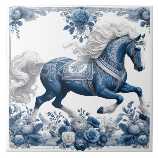 Celestial Steed: Floral Splendor Tegeltje (Voorkant)